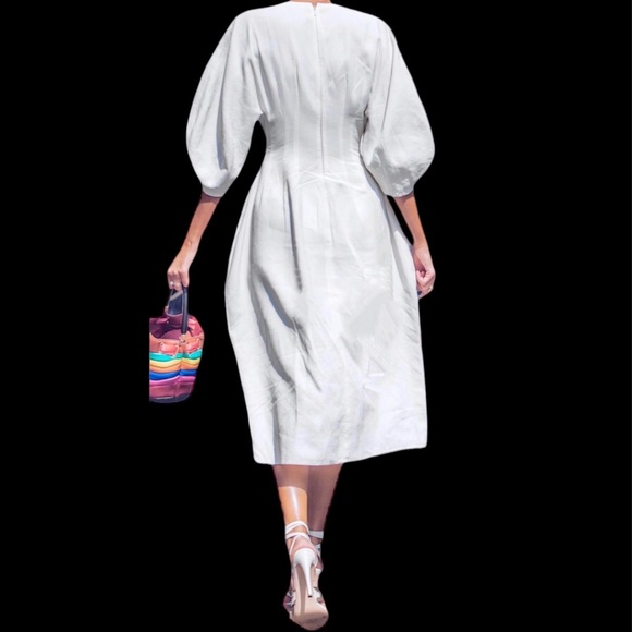 CÉLINE OFF WHITE LINEN DRESS WITH PUFF SLEEVES SIZE 42 BY PHOEBE PHILO - Picture 13 of 16